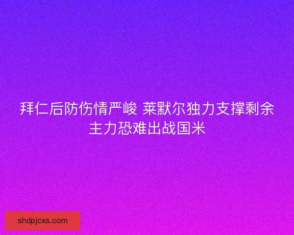 拜仁后防伤情严峻 莱默尔独力支撑剩余主力恐难出战国米